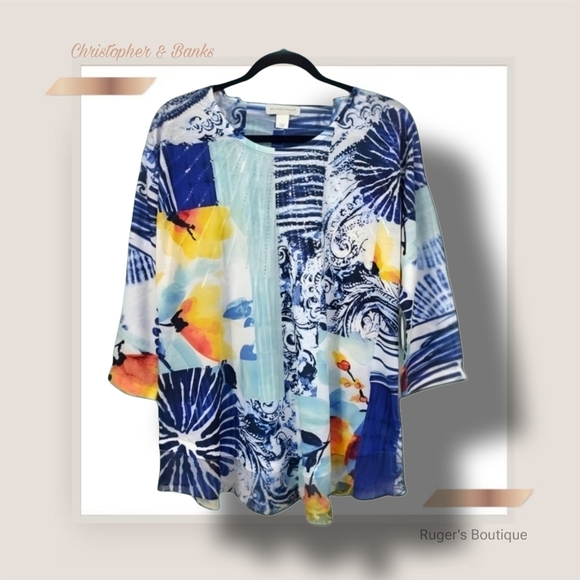 🌿Christopher & Banks Women's Large Sequin Studded Top in Mixed Media Top - Picture 3 of 10